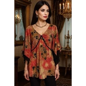 M.K.M. blouse top‎ chiffon floral kimono sleeve  resort evening SZ 1X